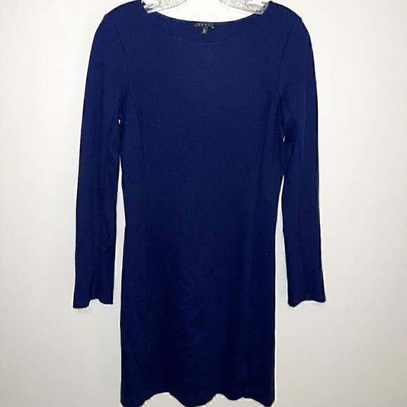 THEORY Kalion Long Sleeve Shift Dress Pryor True Navy Ponte Fabric - size M - Picture 1 of 6